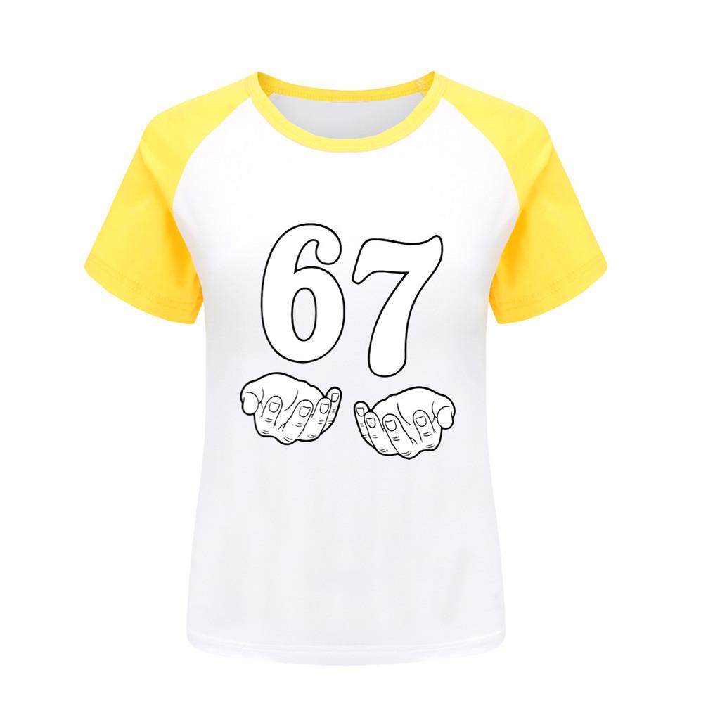5391 Kids Steal a Brainrot 67 Print Raglan Casual T-Shirt