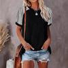 2025 Women's Plus Size Color Block Loose Round Neck Short Sleeve Top - Black & Gray