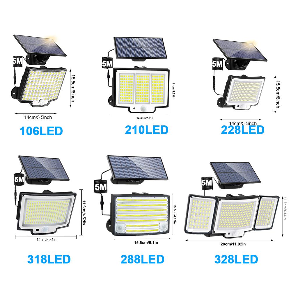 New 288/318/106LED Solar Light Outdoor Super Bright Solar Powered Light Motion Sensor Led Security Wall Light Waterproof Garage