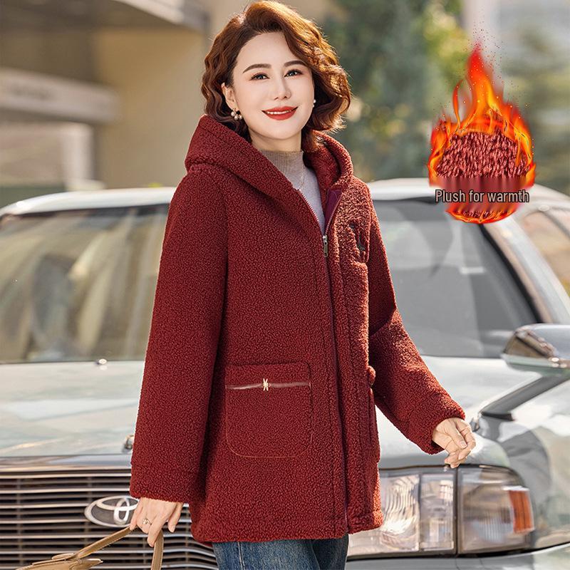 Hooded Fleece-Lined Cotton Jacket for Middle-aged & Elderly Women - Stylish Winter Collection
