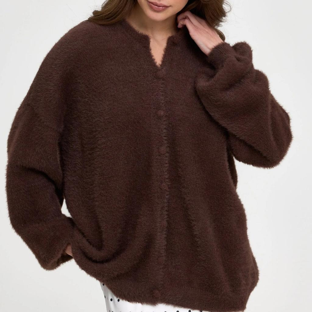Damen Weicher Dehnbarer Cardigan Pullover Rundhalsausschnitt Langarm Knopfleiste Pullover für Damen Lockerer Sitz Cardigan Pullover Lässig Flauschige Gestrickte Jacken