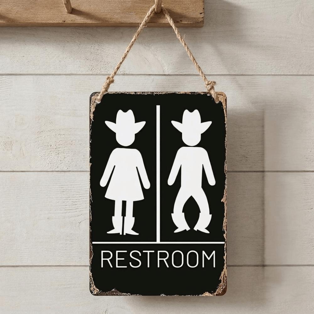 Wooden Wall Art Sign Wreath Circle Decorative Plaque Cute Bathroom Sign Plate Toilet