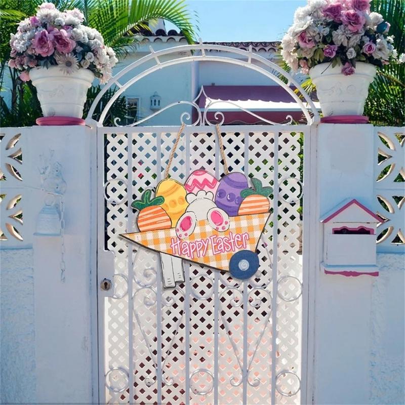 Hanging Sign Happy Easter Porch Welcome Sign for Door Wall Hanging Greetings Pendant Supplies Festival Adorment