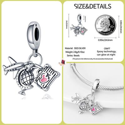 Charm Bead Charms Bead Copper Earth Airplane Luggage Dangle Compatible With Bangle Bracelets Necklaces Do It Yourself Jewellery