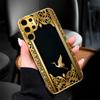 Schwarzgold Luxuriös Goldener Kran Hochwertige Galvanisierte Glas Handyhülle für Samsung Galaxy S26 S25 S24 S23 S22 FE, Ultra, Plus