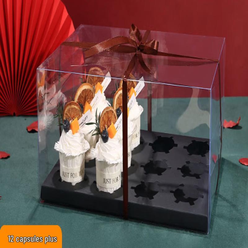 

MDNG Transparent Cupcake Box with Black Tray