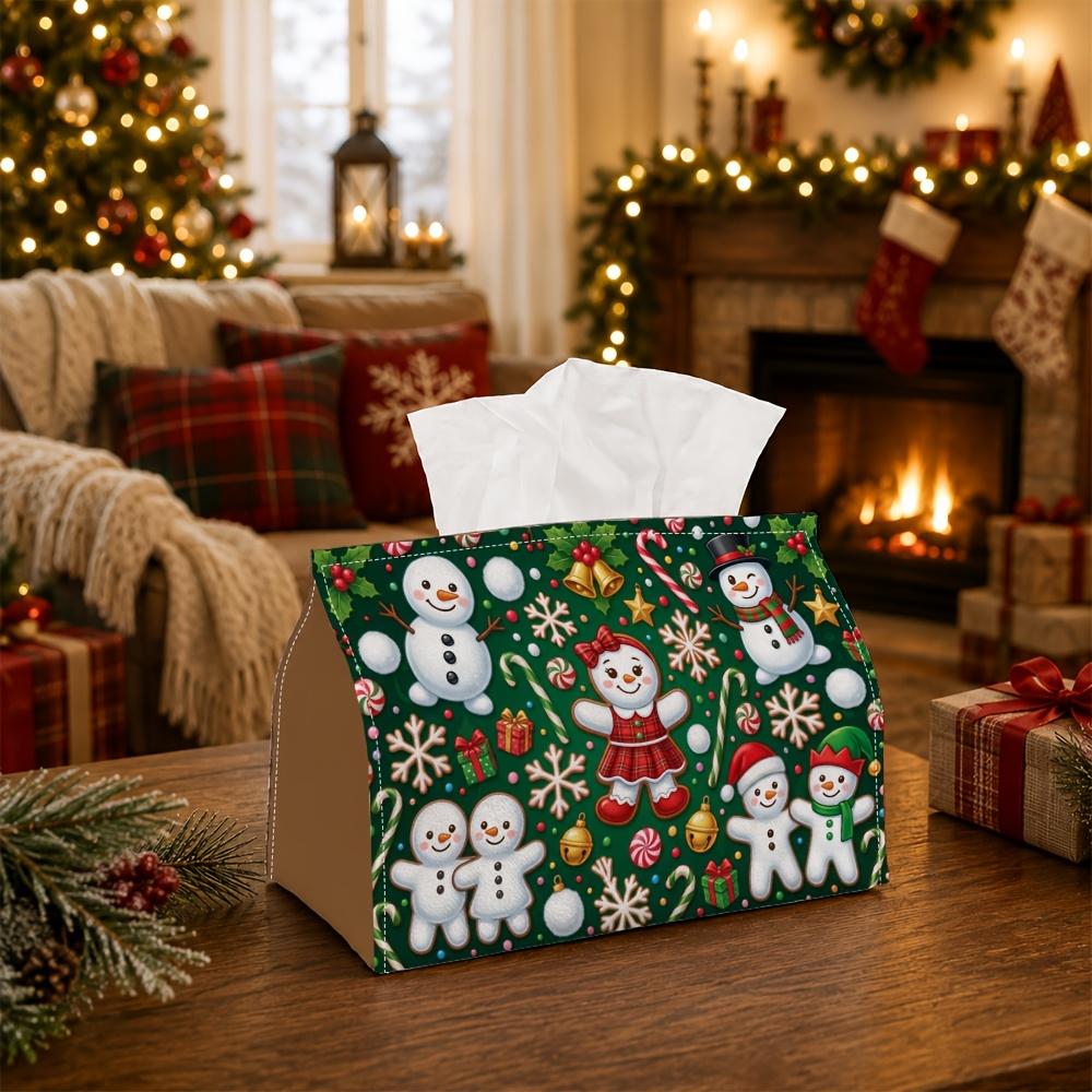 1pc Whimsical Cozy Winter Tissue Box - Multi-functional Christmas Napkin Dispenser, Available Made of Durable Polyester, Decorated with Snowman Figure