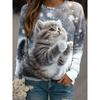 Cute Cat Graphic Women Round-neck Sweatshirt Autumn Animal 3D Print Women Long Sleeves Y2k Pullover Harajuku Female Clothing