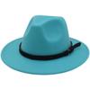 White & Black Panama Jazz Hat with Imitation Wool Wide Brim - Women's Autumn/Winter British Style