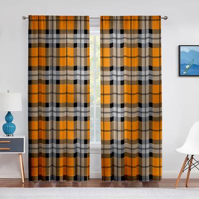 Tende da finestra in tulle a quadri retrò nere e gialle a righe per soggiorno, cucina, drappeggi in chiffon per camera da letto, tenda velata in voile trasparente