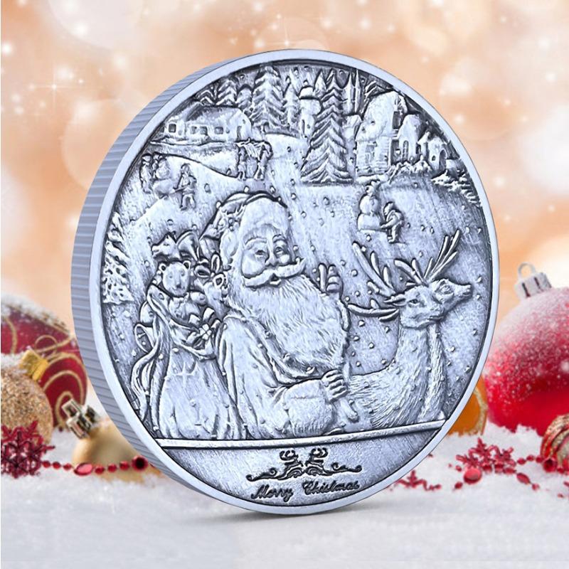 Christmas backpack decoration, commemorative coins, antique silver coins, Santa Claus, Christmas Eve, gifts, gold coins, silver coins, keychains