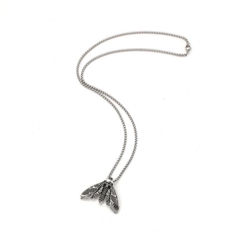 Vintage Wikinger Totenkopf Motte Anhänger Halskette - Gothic Party Accessoire