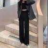 Gray High-Waisted Wide-Leg Pants for Women - Spring Plus Size, Drapey Straight Casual Suit