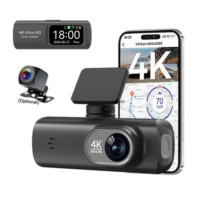 Grabadora de conducción de doble lente 4K, HD, ultra gran angular, visión nocturna, WiFi, grabación dual frontal y trasera, grabación GPS para vehículos.