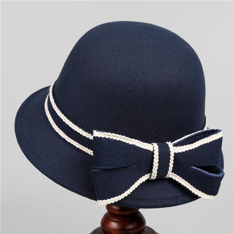 Ladies Top Hat Woolen Basin Hat Old and New Autumn and Winter Elegant Bow Fashion British Versatile Fisherman Hat