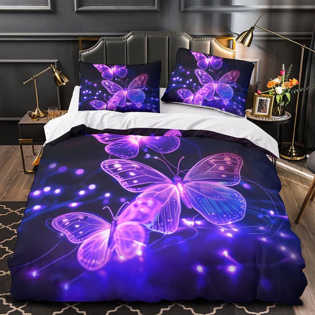 3D Colorful Butterfly Bedding Set Fashion Quick Drying Duvet Cover Pillow Case 2/3pcs Girl Kids Women's Soft Cover for Full Size Bed