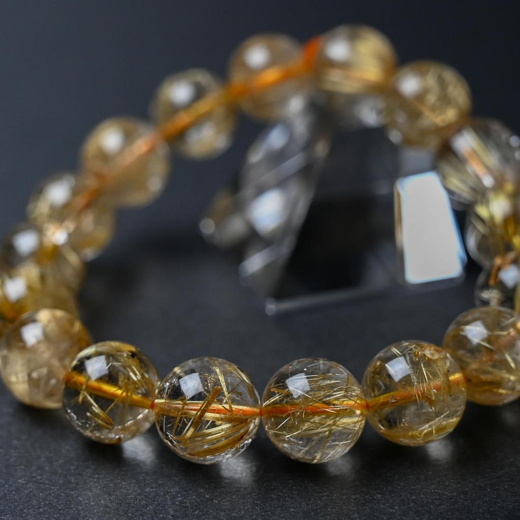Jewelry Town Shosenkyo Rutilated Quartz 17cm Inner Power Stone for Good and Work [Eigado] Bracelet, 12.5mm Beads, Diameter, Fortune, Money,