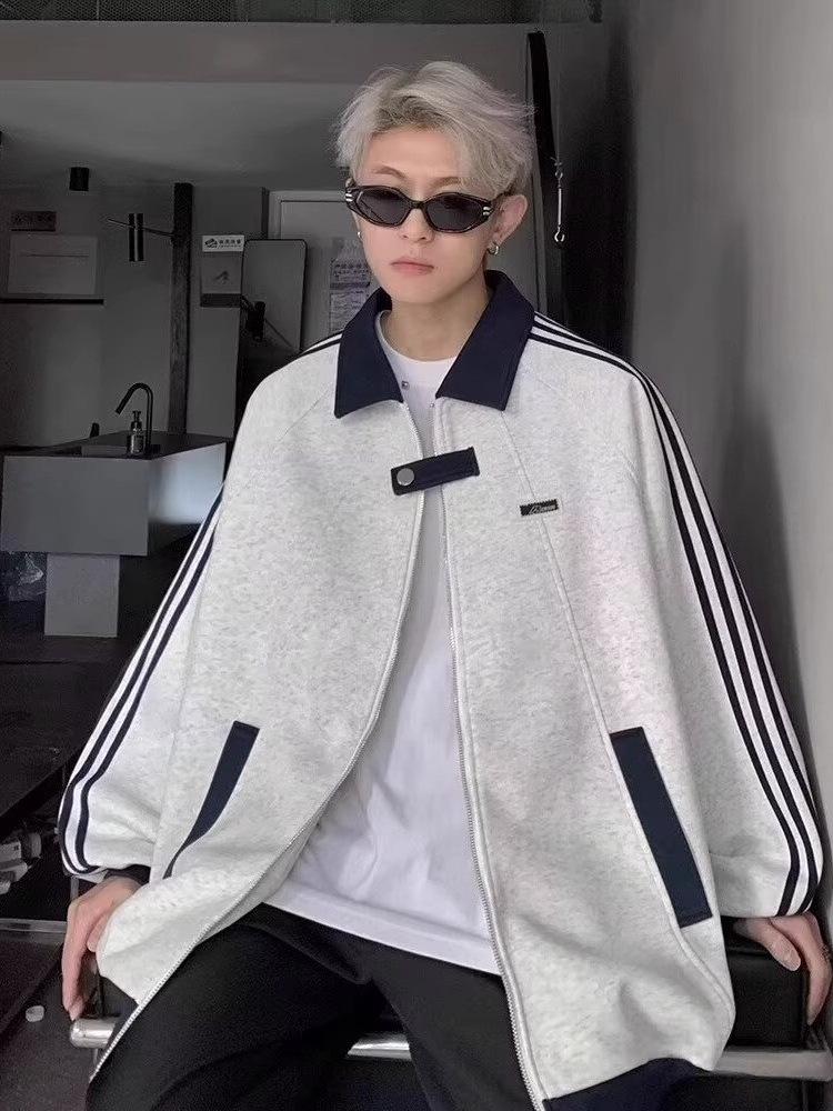 Men's College-Style Three-Stripe Baseball Cardigan: Trendy Autumn/Winter Versatile Jacket