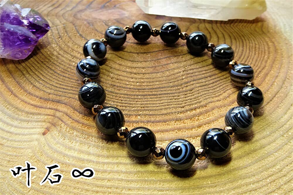 Kanoishi for warding off evil and fulfilling 10mm Eye Bracelet for Natural Eye Agate and Hematite Medium 16cm [Amulet wishes!] God's Women, God's