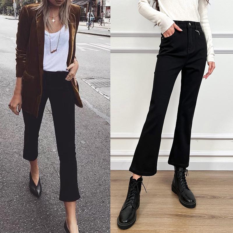 Women s 2025 Autumn High-Waisted Micro-Flare Jeans: Slimming, Non-Fading, Four-Way Stretch, Cropped Pants for Petites. XL чёрный