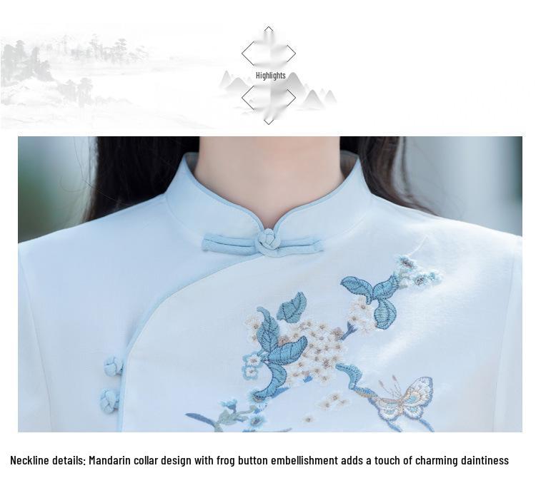 Chinese Retro Embroidered Cotton Linen Tang Suit & Wide-Leg Pants Two-Piece Set for Women
