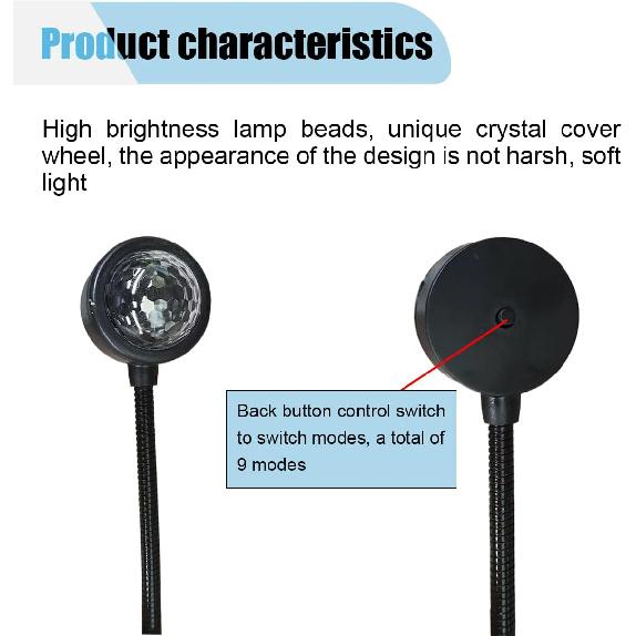 USB Car Roof Star Projector Night Light, Adjustable Car Interior Atmosphere Lamp Star Lights with 9 Modes, Portable Sound Activated LED Ambient Light