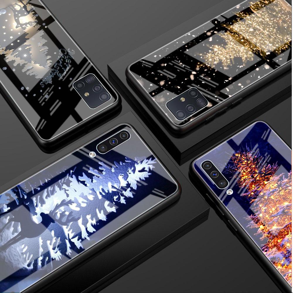 Merry Christmas Tree Deer Glass Case For Samsung Galaxy A52 A71 A50 A51 A70 A21s A31 A72 A10 A12 A30 A22 5G Phone Cover