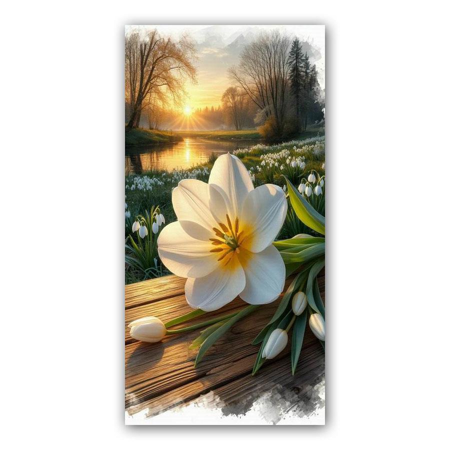 

Sunset White Flowers Large Size Diamond Painting New Collection Floral Diy Full Square Round Drill Rhinestone Embroidery Mosaic Cross Stitch Kits Square drill 30x60cm