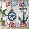 Retro Nautical Anchor Style Printed Fabric Shower Curtain, Ocean Navigation Style Bathroom Curtain Decoration, With Hooks