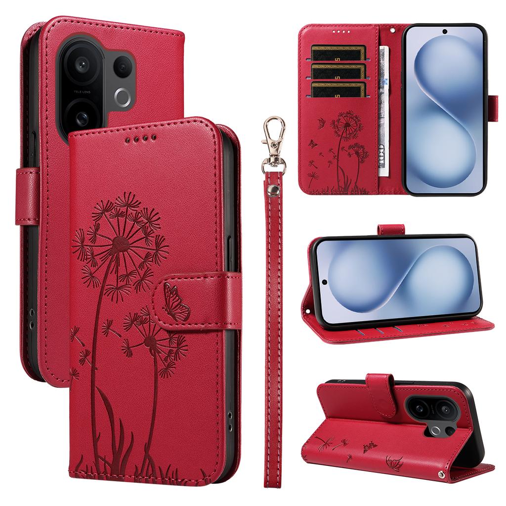 For vivo X200 FE 5G/vivo S30 Pro mini 5G Leather Wallet Case with Strap Dandelion Imprint Phone Stand Cover