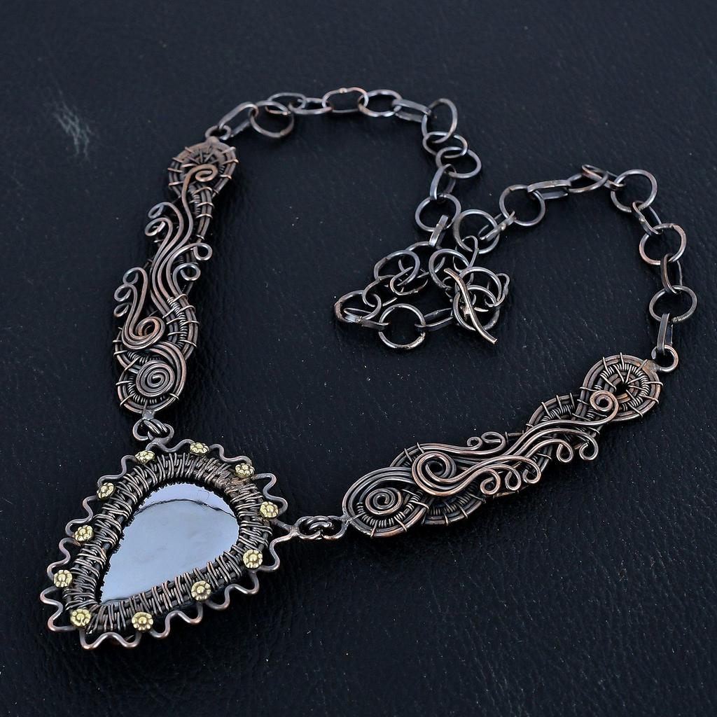 Shungite Gemstone Necklace, 999 Copper Wire Wrapped Handmade Designer Necklace Jewelry, Adjustable Chain Necklace Gift For Women