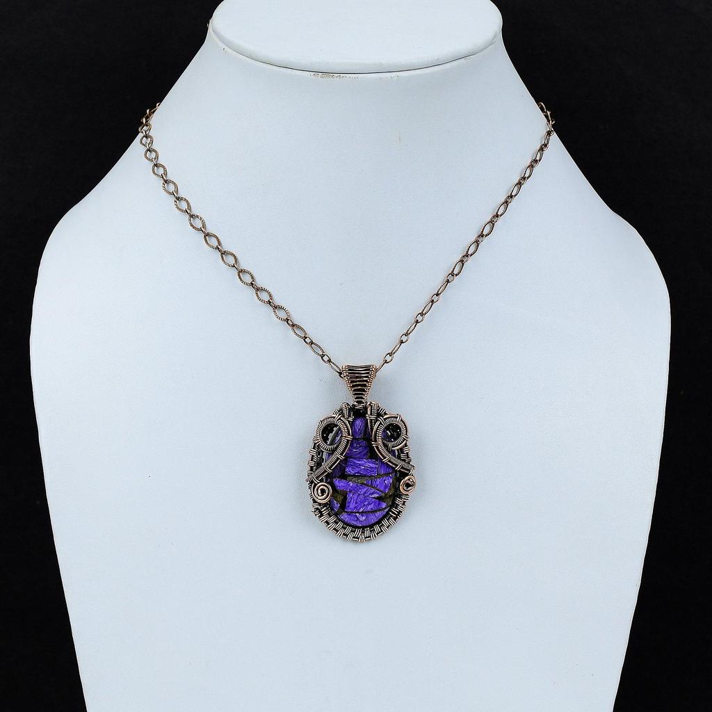 Pendentif Charoïte Cuivre Pendentif Enveloppé de Fil de Cuivre Pendentif Pierre Précieuse Pendentif Fait Main Bijou en Cuivre Antique Cadeau Pour Elle Pendentif Tout Neuf