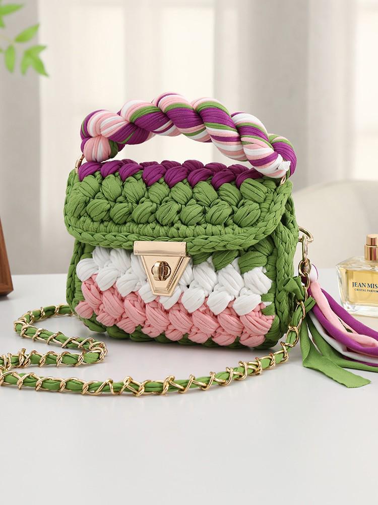 Hyuna Fashionable Korean-Japanese Crochet Chain Crossbody Bag - Versatile Handmade Colorful Bag