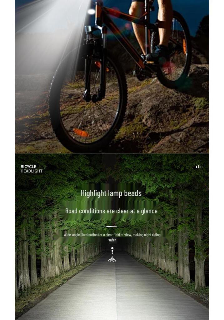 Bicycle Smart Front Light, Type-C Charged, Long Battery Life, Power Display, Large Capacity, Light-Sensitive, Ideal for Night Riding.