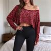Women's Casual Fashion Off Shoulder Long Sleeve Cropped Top for Everyday Wear and Outings