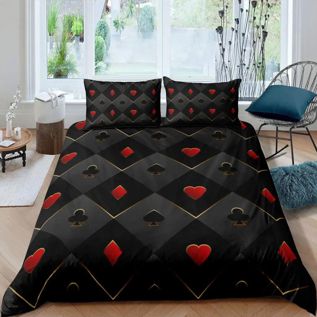 Poker King Queen Duvet Cover Modern Card Game Bedding Set Gamer Playing Comforter Cover Gambling Athletics Polyester Quilt Cover