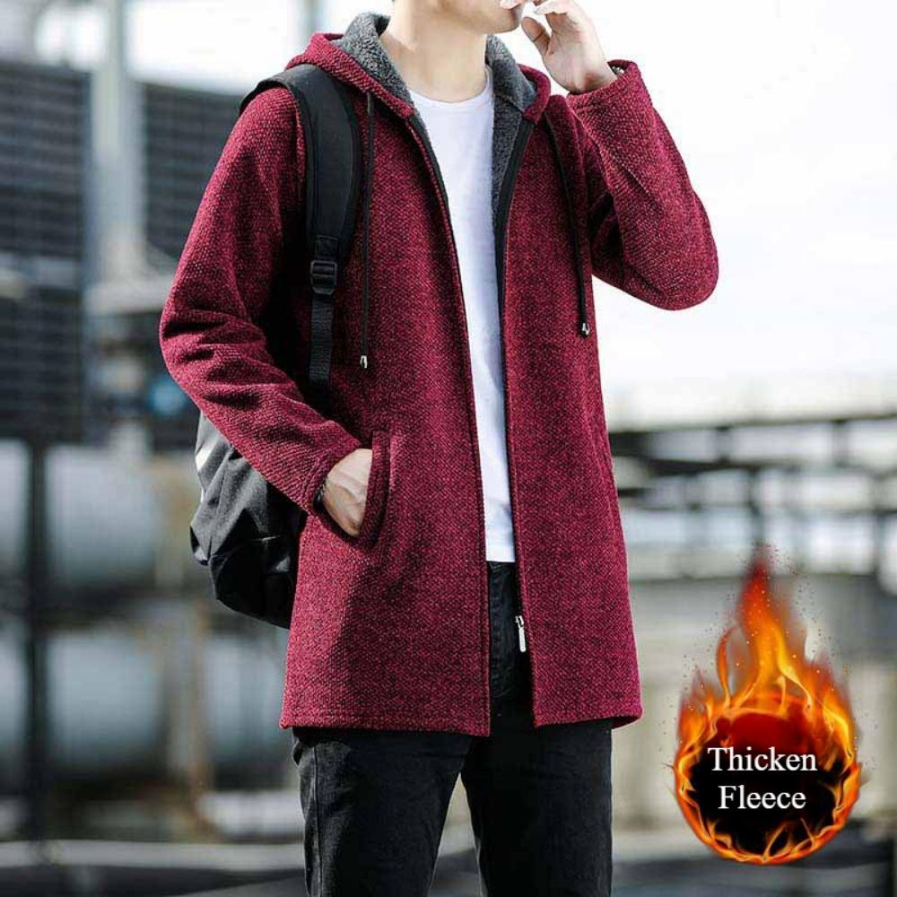 

Мужской повседневный кардиган с вертикальным утолщенным длинным рукавом, длинное пальто, мужской свитер, осенне-зимнее пальто XXXXL бордовый