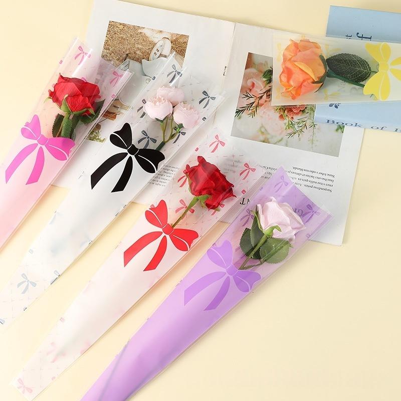 50Pcs Single Rose Bouquet Flower Wrapping Paper Transparent Cellophane Gift Packaging Bag Valentine'S Day Party Packing Bags