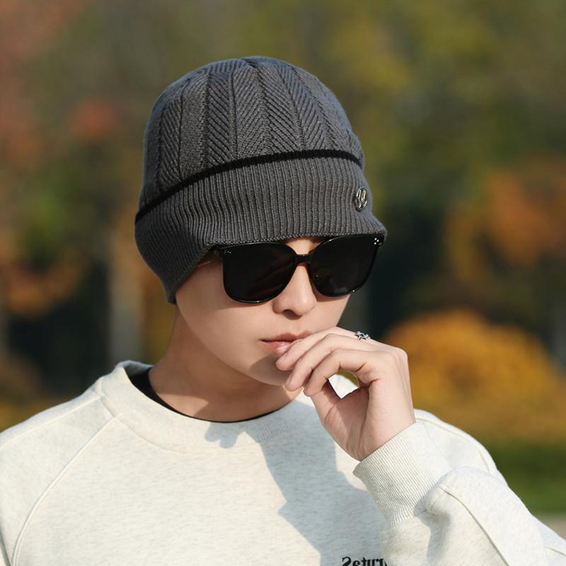 Autumn Winter Thick Knitted Cap Men Wool Cap Warm Fleece Cap Outdoor Sports Cap