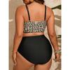 Size Print V Geometric Plus Neck High Waist 2 Piece Set Bikini Swimsuits Womens Swimwear Clothing