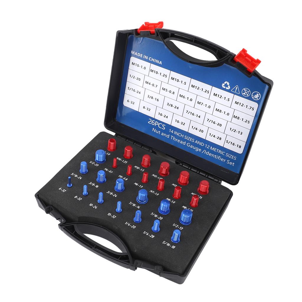 Mutter Schraube Gewindeprüfer 12 Metrisch 14 Zoll Mutter Schraube Messlehre mit Etui für engen Bereich Rot Blau