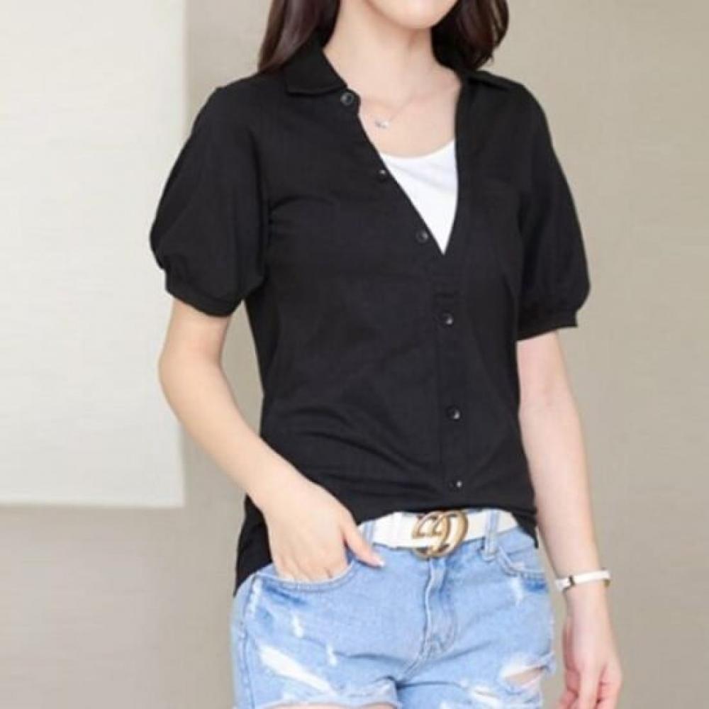 Navava Casual ShorT Sleeve Collar T shirT wiTh Puff deTail nT2374