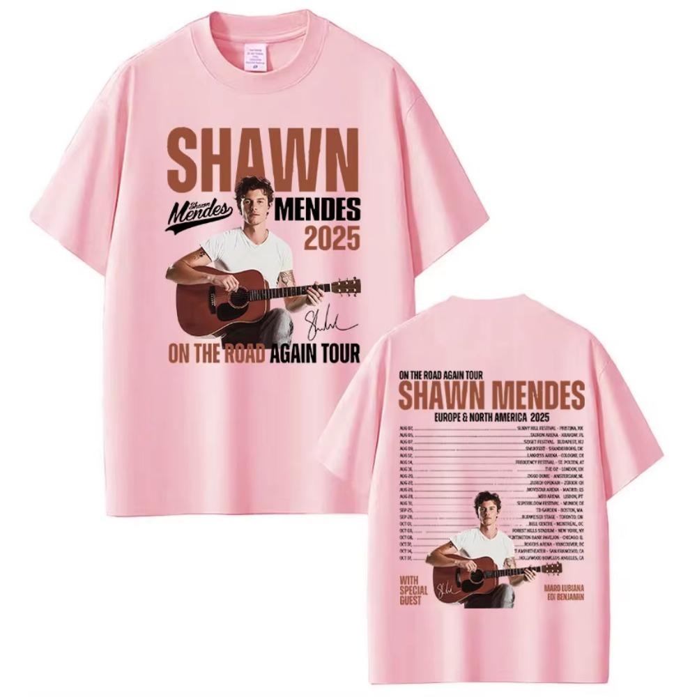 Rapper Zpěvák Shawn Mendes na turné The Road Again Tour 2025 Album Merch Tričko Pánská Móda Nadměrné Tričko s Krátkým Rukávem Streetwear