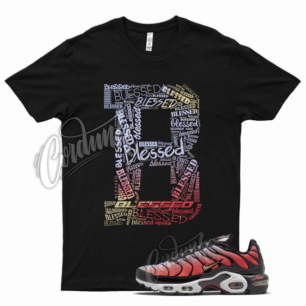 

Black BLESSED T Shirt for Air Max Plus Sisterhood Red Purple Gold 3XL