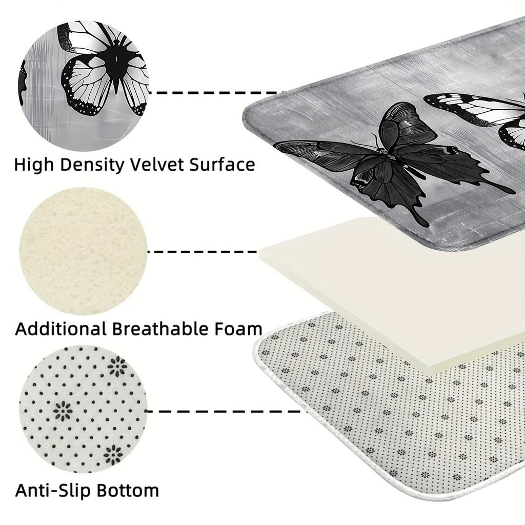 1Pcs Anti Fatigue Kitchen Rugs, Butterfly Print Waterproof Non-Slip Thick Cushioned Kitchen Mat Heavy Duty Comfort Standing Mat for Kitchen