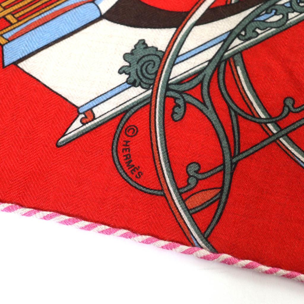 Excellent HERMES Stall Triangle Jean folding hooded carriage Large shawl cashmere Women Used