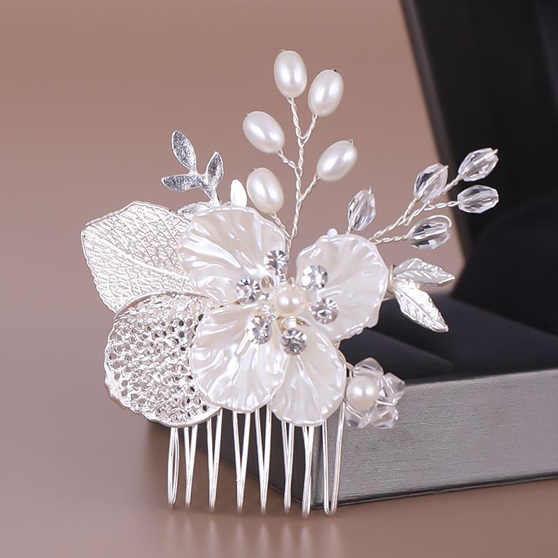 Pearl Leaf Wedding Hair Comb - Handmade Bride Headdress