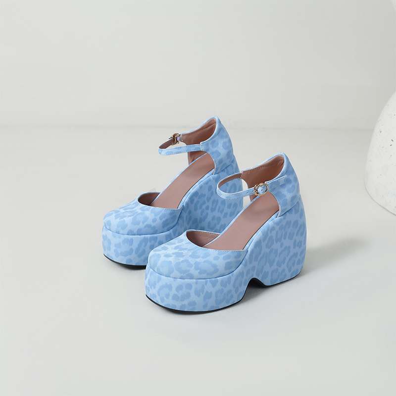 Krazing Pot Polyurethane Spring Autumn Size 43 Women Platform Super High Heels Women Round Toe Waterproof Prints Leather Pumps