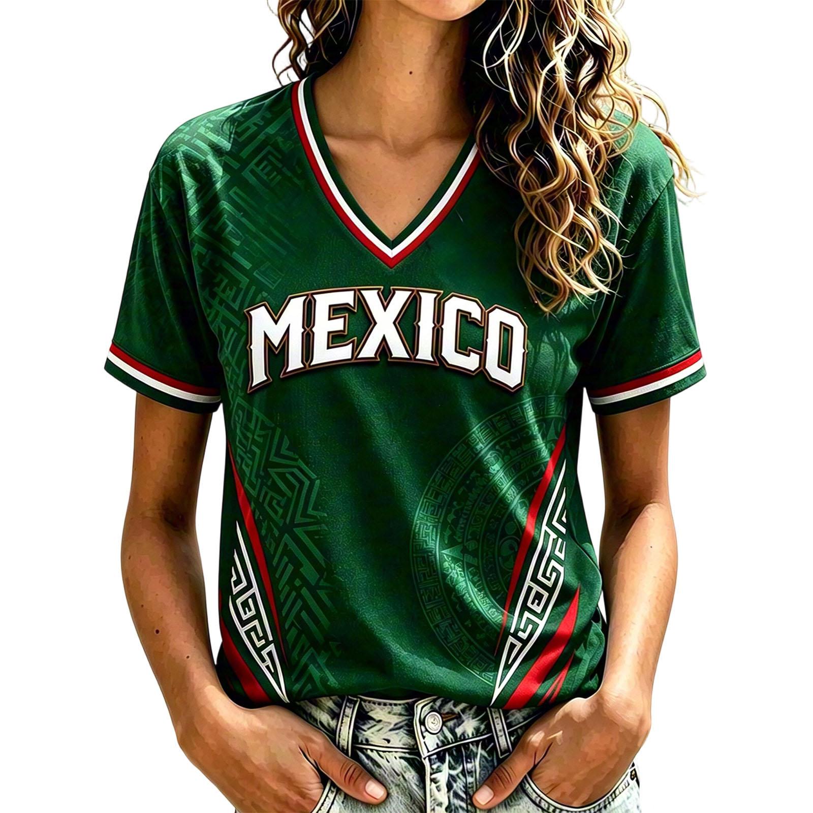 Women s V-Neck Short Sleeve T-Shirt with Mexico Inspired Graphic Print for Casual Daily Wear XXL