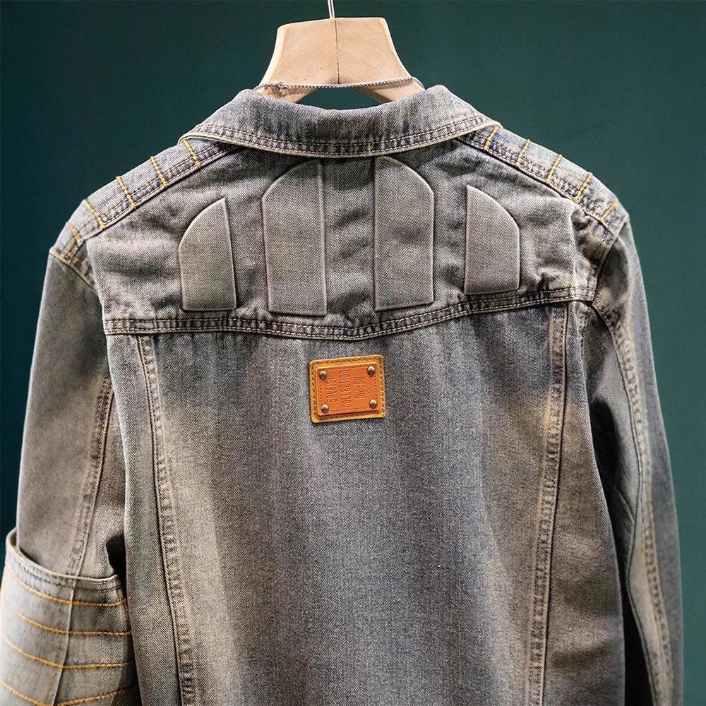 Trendy Men's Motorcycle Denim Jacket 2025 - Stylish Early Autumn High-End Design